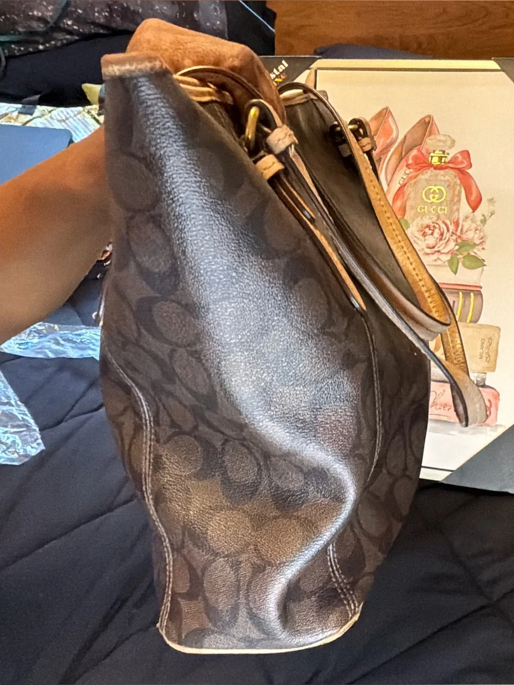 Coach Brown Signature Canvas Tote with Tan Leather Straps